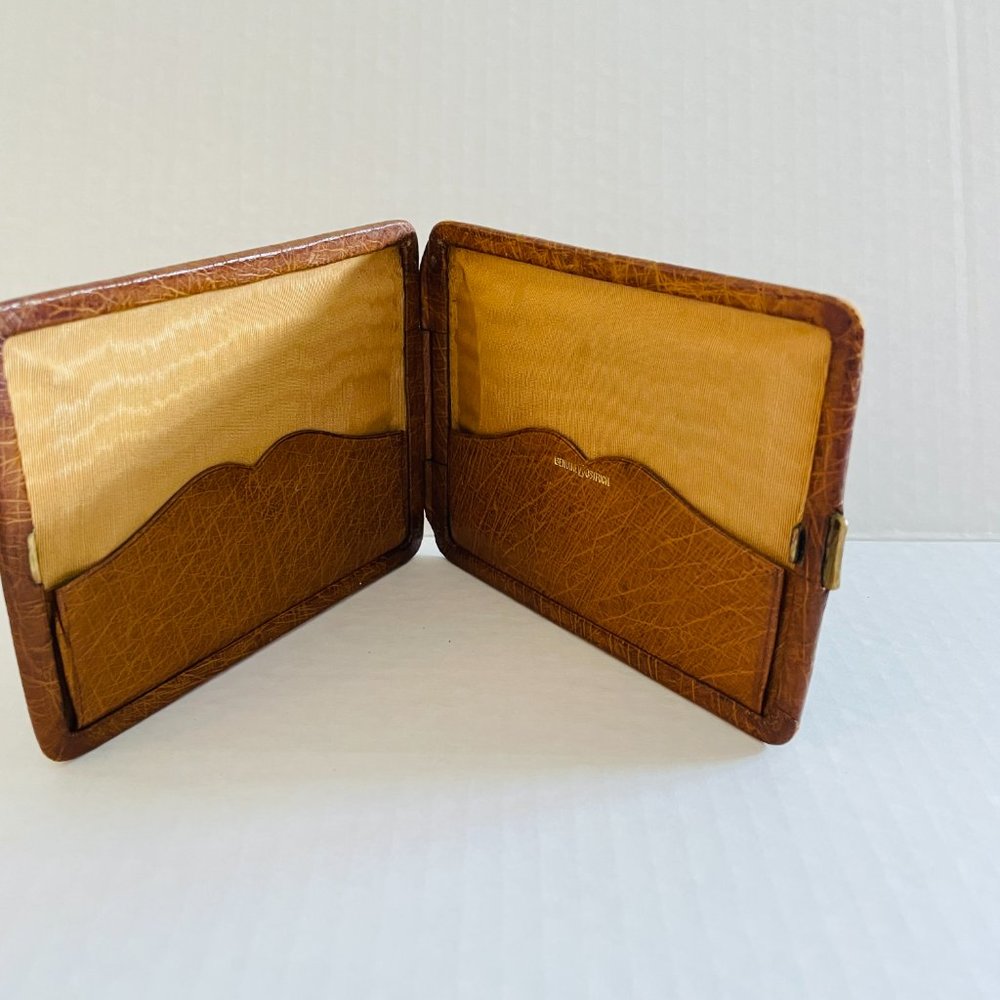 Vintage Genuine Ostrich Bifold Card Case Wallet 14K Gold Engraved - Picture 7 of 12